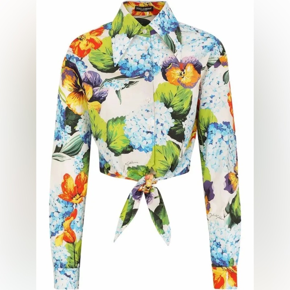 Dolce and Gabbana Floral Print Tie-up Cropped Shirt